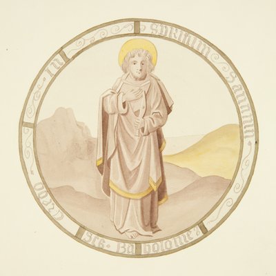 Ólomüveg a püspöki palota privát kápolnájának ablakában: Szent Bertalan (akvarell, papír) alkotó: Joseph Manning