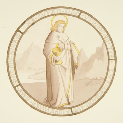 Ólomüveg a püspöki palota privát kápolnájának ablakában: Szent János (akvarell papíron) alkotó: Joseph Manning