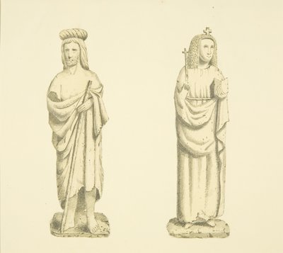 Két figura a Szent Mária Redcliffe-torony fülkéiben (akvarell papíron) alkotó: Joseph Manning