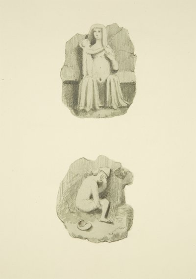 Két lágyékkő (főnök) a St Mary Redcliffe mennyezetén (akvarell papíron) alkotó: Joseph Manning