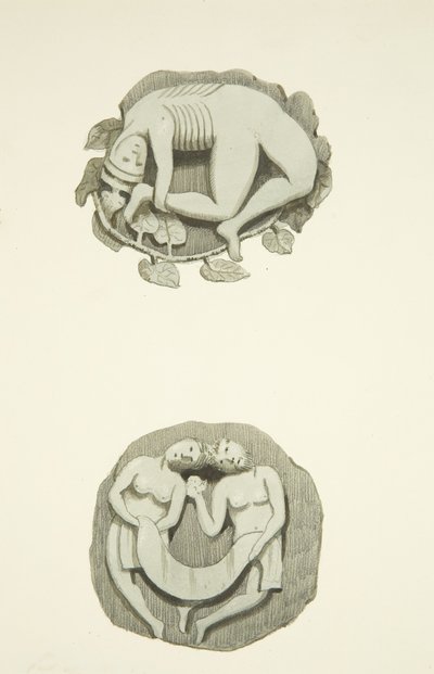 Két lágyékkő a mennyezetben, amikor belépünk a bristoli katedrális északi ajtaján (akvarell papíron) alkotó: Joseph Manning
