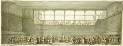 A teniszpálya esküje, 1789 körül (fekete kréta, toll és barna tinta szürke mosással) alkotó: Joseph Marie Flouest