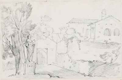 Olasz kert sarka egy templommal azon túl alkotó: Joseph Marie Vien