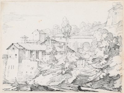 Olasz épületek a domboldalon alkotó: Joseph Marie Vien