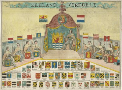 Zeeland Elkötelezett Tanácsainak és Zeeland városainak fegyverei és nevei Zeeland fajták (cím a tárgyon) alkotó: Joseph Mulder