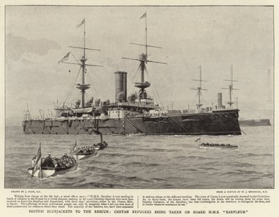 Brit kékkabátosok a megmentésre, a krétai menekülteket a HMS Barfleur fedélzetére szállítják alkotó: Joseph Nash