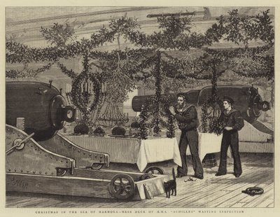 Karácsony a Marmora-tengeren, a HMS Achilles kantin fedélzetén, ellenőrzésre várva alkotó: Joseph Nash