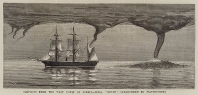 Vázlatok Afrika nyugati partjáról, a HMS Boxerről Waterspouts-kal körülvéve alkotó: Joseph Nash