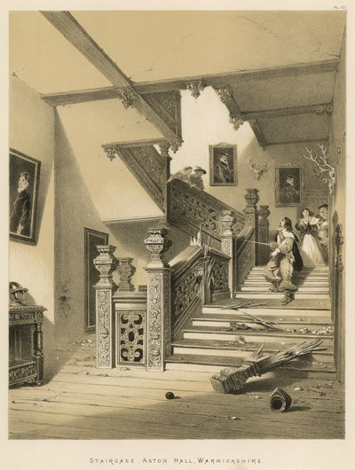 Lépcsőház, Aston Hall, Warwickshire alkotó: Joseph Nash