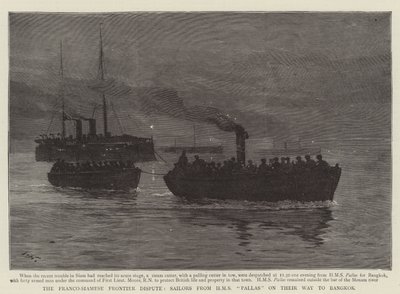 A francia-sziámi határvita, a HMS Pallas tengerészei úton Bangkok felé alkotó: Joseph Nash
