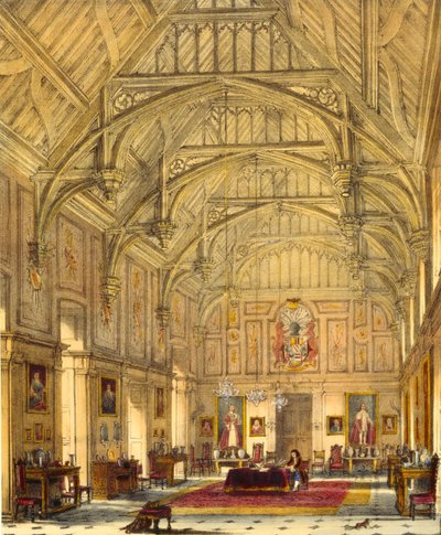 The Grand Hall, Biddington, Surrey, 1600, "A középkor építészete", 1838 alkotó: Joseph Nash