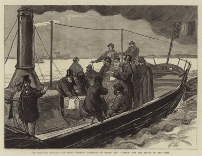 A Rómának javasolt kikötő, Garibaldi tábornok a Tevere fedélzetén a Tiberis torkolatánál alkotó: Joseph Nash