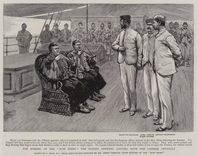 A Kow Shing elsüllyedése, a brit tisztek vitatkoznak a kínai tábornokokkal alkotó: Joseph Nash