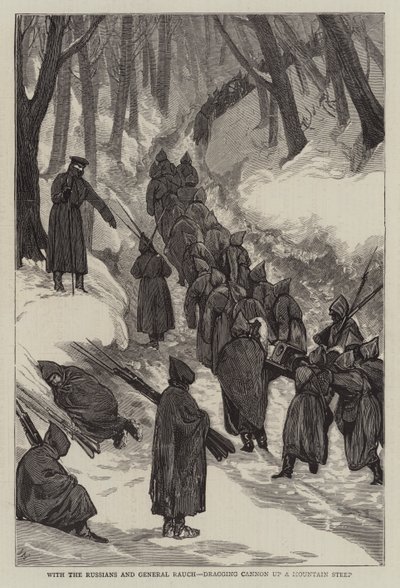 Az oroszokkal és Rauch tábornokkal, ágyúval felhúzva egy hegyi meredeken alkotó: Joseph Nash