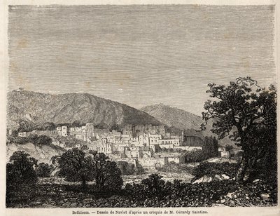 Betlehem látképe, Joseph Navlet (1821-1889) rajza Bida úr 1856-os palesztinai útjának illusztrálására. Metszet a „” Le tour du monde, nouveau Journal des voyages”” Párizsban alkotó: Joseph Navlet