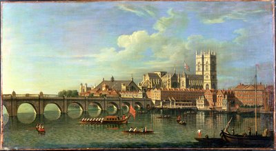 A kilátás a Westminsterre, a királyi bárkával és egyéb szállítmányozással alkotó: Joseph Nicholls