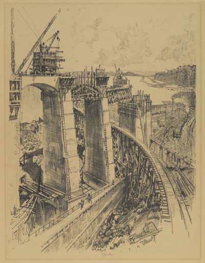 A Gatun-zár megközelítései, 1912 alkotó: Joseph Pennell