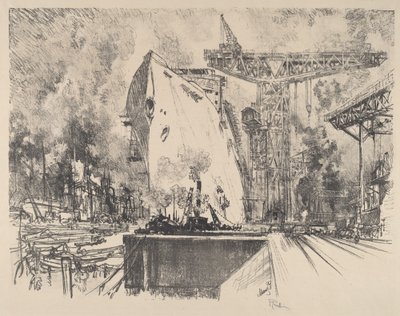 A Bismarck építése, Hamburg alkotó: Joseph Pennell