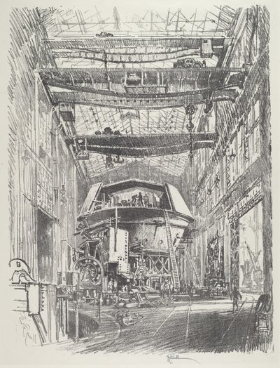 A nagy torony építése, 1916. alkotó: Joseph Pennell