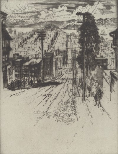 Le és fel a hegyeken az öbölbe, San Francisco, 1912. alkotó: Joseph Pennell