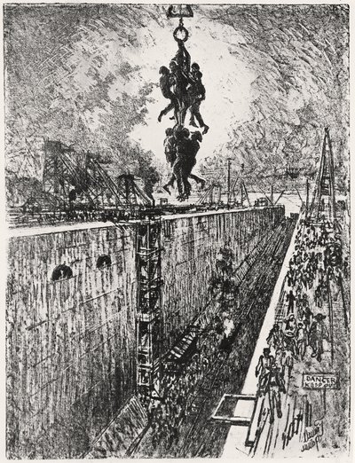 A nap vége: Gatun-zár, VII. lemez a „The Panama Canal”-ból, Joseph Pennelltől alkotó: Joseph Pennell