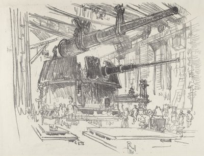 Fegyverek felszerelése tornyokra, 1916. alkotó: Joseph Pennell