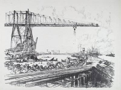 Francia csatorna és amerikai daruk, 1912. alkotó: Joseph Pennell