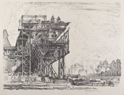 Gázművek a csatornából, Berlin, 1921. alkotó: Joseph Pennell