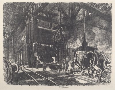 Brobdingnag földjén, a páncéllemezhajlító présgép, 1917. alkotó: Joseph Pennell