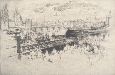 London a Charing Cross Bridge felett, 1910. alkotó: Joseph Pennell