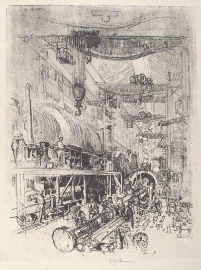 Turbinás motor készítése, 1917. alkotó: Joseph Pennell