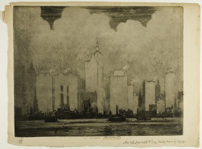 N.Y. a 23. utcai komptól - egy reggeli ködben alkotó: Joseph Pennell