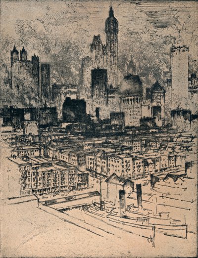 New York a Brooklyn Bridge-től, 1908 alkotó: Joseph Pennell