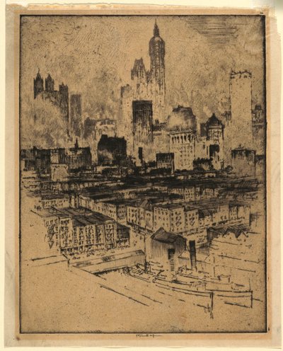 New York a Brooklyn Bridge-től alkotó: Joseph Pennell
