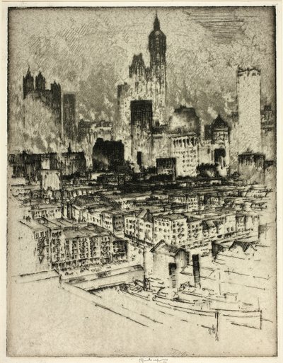 New York, a Brooklyn Bridge-ről alkotó: Joseph Pennell