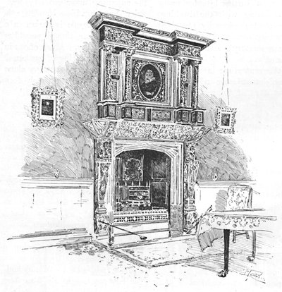 Régi charterház: kandallópárkány a Masters Lodge-ban, 1886 alkotó: Joseph Pennell