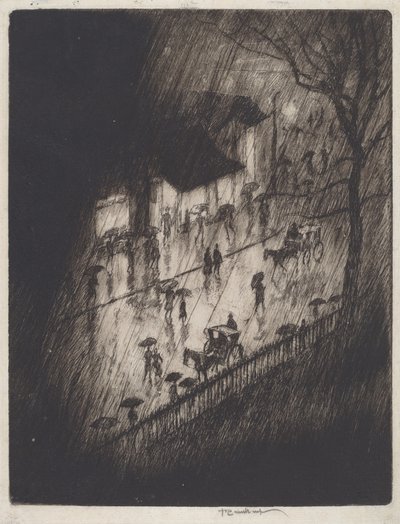 Esős éjszaka, Charing Cross üzletek alkotó: Joseph Pennell