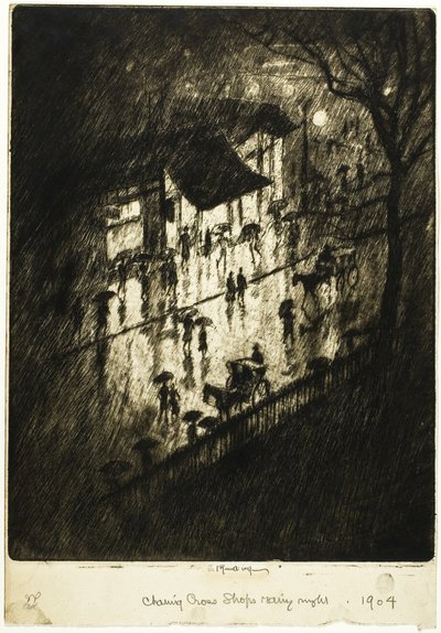 Esős éjszaka, Charing Cross üzletek alkotó: Joseph Pennell