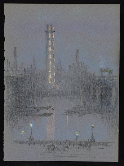 Lőtorony éjszakai fényekkel, a töltésről alkotó: Joseph Pennell