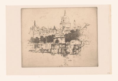 Szent Pál a folyó felől nézve Szent Pál templom lépcsője felett (cím az objektumon) alkotó: Joseph Pennell