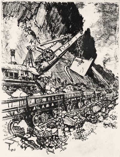 Gőzlapátos munka: Culebra Cut, XIV. lemez a Panama-csatornából, Joseph Pennell, 1912 (szén papíron) alkotó: Joseph Pennell