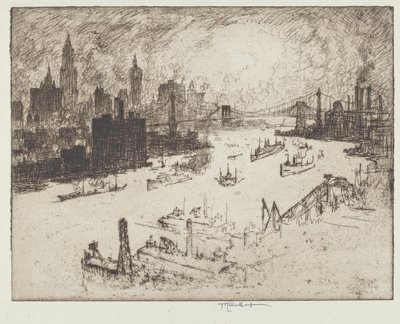 Naplemente a Williamsburg hídról alkotó: Joseph Pennell