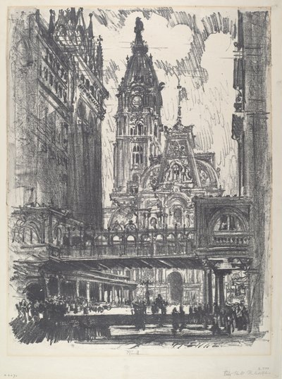A Városháza és a Market Streeten átívelő híd alkotó: Joseph Pennell