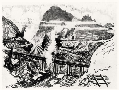 The Cut at Paraiso, XVI. tábla a Panama-csatornából, Joseph Pennell, 1912 (szén papíron) alkotó: Joseph Pennell
