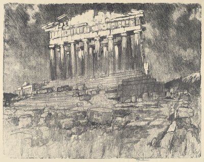 A Parthenon homlokzata, naplemente, 1913. alkotó: Joseph Pennell