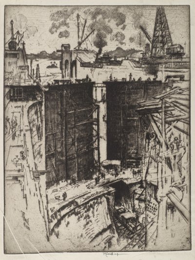The Guard Gate, Gatun Lock, Panama, 1912 (rézkarc papírra) alkotó: Joseph Pennell
