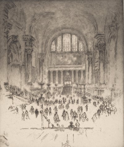 A Marble Hall, Pennsylvania állomás, New York, 1919. alkotó: Joseph Pennell