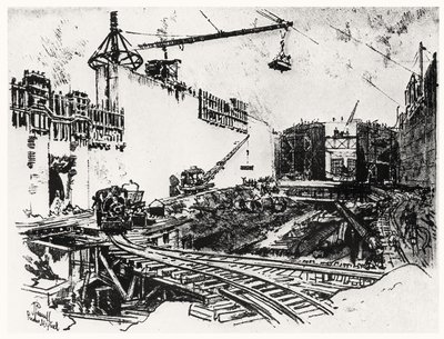 Pedron Miguel falai, XX. tábla a Panama-csatornából, Joseph Pennell, 1912 (szén papíron) alkotó: Joseph Pennell
