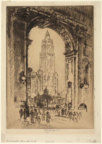 A Woolworth Building az íven át alkotó: Joseph Pennell