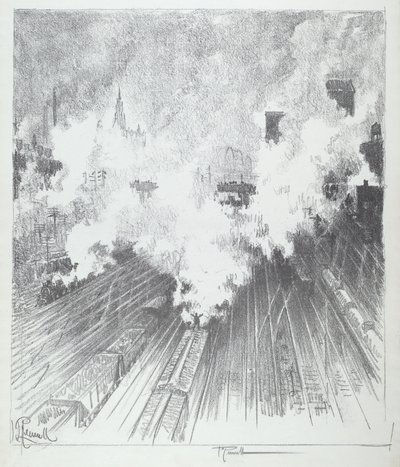 Vonatudvar, St. Louis, 1919. alkotó: Joseph Pennell